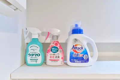 three bottles of cleaning products sitting on a shelf at FARE Akihabara - Stylish Studio 8min from Station 102 in Tokyo