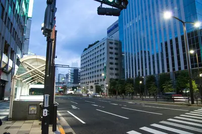 an empty street in a city with tall buildings at 50m 2DK Private Condo!Center of Tokyo!5min Akasaka sta!! in Tokyo