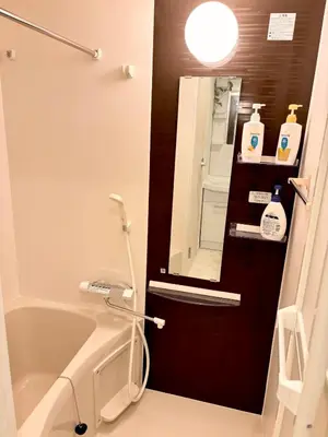 a bathroom with a bath tub and a mirror at IXO Ts2 in Tokyo