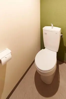 a bathroom with a white toilet in a green wall at \u7d44\u7d10\u306e\u9593 in Tokyo