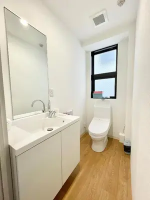 a bathroom with a white sink and a toilet at Tokyo Holiday Hotel in Tokyo