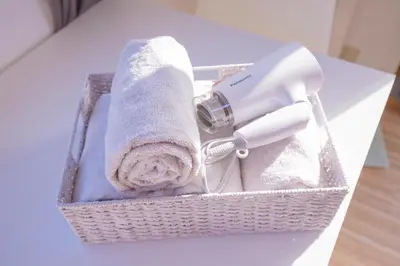 a basket with a hair dryer and a hairdryer at \u9591\u9759\u306a\u4f4f\u5b85\u8857_\u6696\u304b\u304f\u5c45\u5fc3\u5730\u306e\u826f\u3044\u30c7\u30b6\u30a4\u30f3 EoW-7 in Tokyo