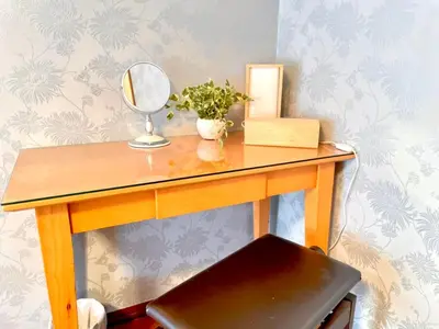 a dressing table with a mirror and a plant on it at Shinjuku-Okubo sta, 3 min walk-Switch-Movie-Internet-Mobile Wi-Fi in Tokyo
