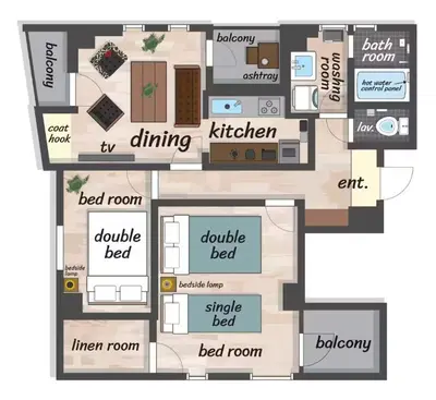 a floor plan of a house with at \u30db\u30b9\u30c6\u30eb\u30a2\u30df\u30fc\u30c1 Hostel Amici in Tokyo