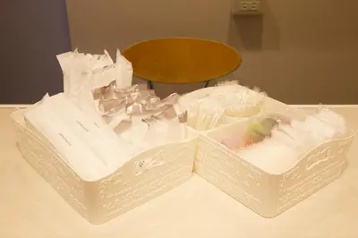 two plastic baskets sitting on a table at smart room tokyo koiwa city in Tokyo