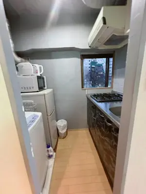 a small kitchen with a sink and a stove at Ueno Hotel Palazetto Iriya in Tokyo