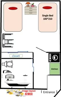 a diagram of a kitchen with a stove top oven at Momo palace in Tokyo