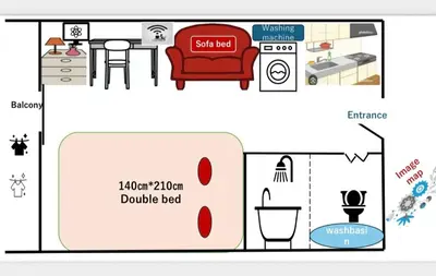 a floor plan of a house with a red couch at Ikebukuro 706 in Tokyo