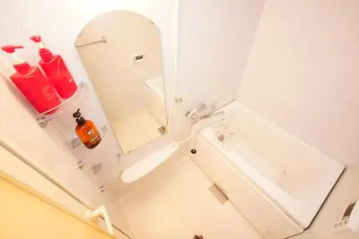 a white bathroom with a sink and a mirror at \u30ec\u30b8\u30c7\u30f3\u30b7\u30e3\u30eb\u30b9\u30c6\u30fc\u30b8 in Tokyo