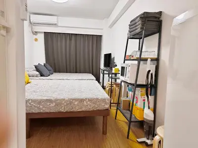a bedroom with a bunk bed and a ladder at T Stay in Tokyo