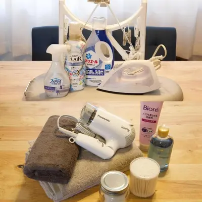 a hair dryer sitting on top of a wooden table at NH building5F in Tokyo