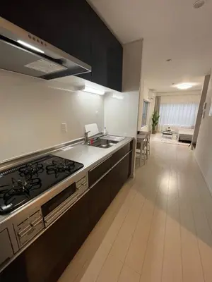 a kitchen with a sink and a stove top oven at Relax House in Tokyo
