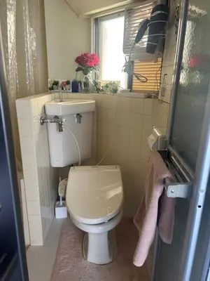 a bathroom with a toilet and a sink and a window at Local Stay NAKAI in Tokyo
