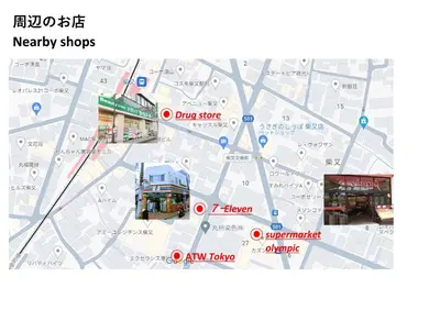 a map of a city with red circles at ATW Tokyo Near the station Close to Asakusa Airport For infants and toddlers in Tokyo