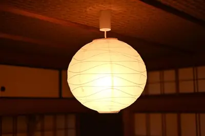 a white light fixture hanging from a ceiling at ICHINAGI Yanaka Luxury Villa near Asakusa in Tokyo