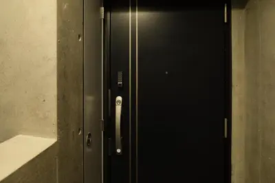a black door in a room with a mirror at Seirai Asakusa Vacation Rental - Vacation STAY 81001v in Tokyo