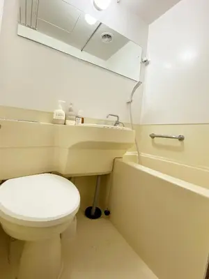 a bathroom with a white toilet and a sink at The Lions in Tokyo