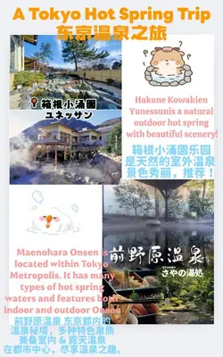 a collage of pictures of a tokyo hot spring trip at Amadeus 21 in Tokyo