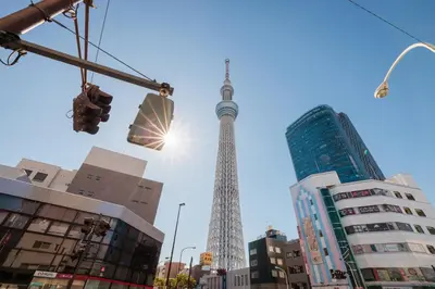 a view of the eiffel tower in a city at self-check in-\u62bc\u4e0a Tokyo Skytree in Tokyo