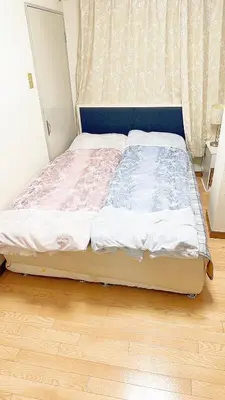 a bed with a blue headboard in a bedroom at \u30e1\u30be\u30f3\u30c9\u30ea\u30d0\u30fc\u30b8\u30e5201 in Tokyo