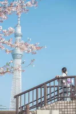 a woman sitting on a railing in front of the eiffel tower at 801 5mins from JR Kinshicho! Near Asakusa&Skytree! in Tokyo