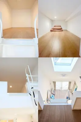 a room with white furniture and a room with wood floors at \u5bbf\u6816\u6e0b\u8c37 in Tokyo