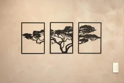 three framed drawings of a tree on a wall at \u3075\u3046\u308d\u3046 Furo in Tokyo