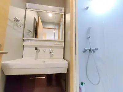 a bathroom with a sink and a mirror at 41\u6c60\u888b\u6700\u4e2d\u5fc3 \u4e24\u5ba4\u4e00\u5385 \u6c60\u888b\u7ad910\u5206 2 rooms Ikebukuro center 10 mins to ST Max 5P \u76f4\u8fbe\u65b0\u5bbf \u6d89\u8c37 \u8868\u53c2\u9053 \u6c60\u888b \u4e0a\u91ce \u4ee3\u4ee3\u6728 \u94f6\u5ea7 \u539f\u5bbf in Tokyo