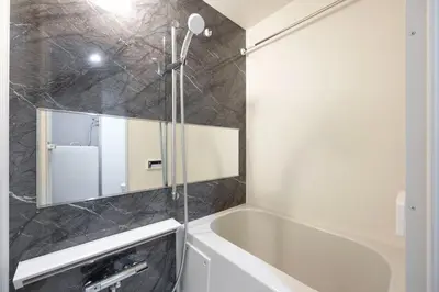 a bathroom with a tub and a mirror at \u30ec\u30d4\u30e5\u30a2\u897f\u843d\u5408\u30ec\u30b8\u30c7\u30f3\u30b9 in Tokyo
