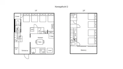a floor plan of a apartment and a house at 39, Kanegafuchi 2, Entire house for rent, \u9418\u30f6\u6df52 in Tokyo