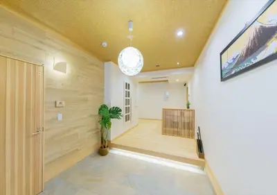 a hallway with wooden walls and a ceiling at Yadoya Suzume - Vacation STAY 60198v in Tokyo