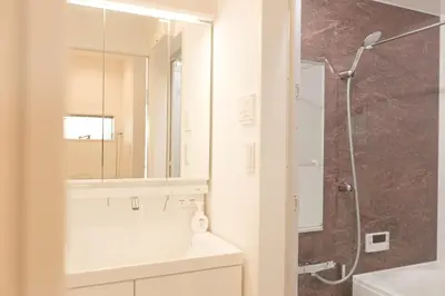a bathroom with a shower and a sink at Mi-Villa Kami-Ikebukuro in Tokyo