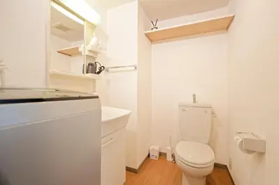 a white bathroom with a toilet and a sink at Mi-APT MIDORI in Tokyo