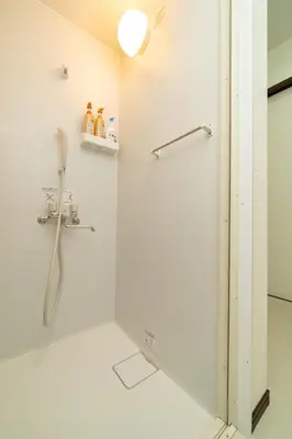 a shower in a bathroom with a glass door at 88, Kanegafuchi 3A, Entire house for rent, \u9418\u30f6\u6df53A in Tokyo