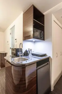 a kitchen with a sink and a microwave at Premier suite Baron Shinjuku West in Tokyo