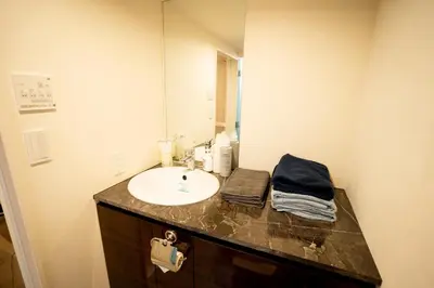 a bathroom with a sink and a mirror at Premier suite Baron Shinjuku West in Tokyo