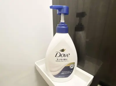 a bottle of love extra moisturizing detergent in a holder at Skytree & Asakusa in front! Newly built 202 in Tokyo