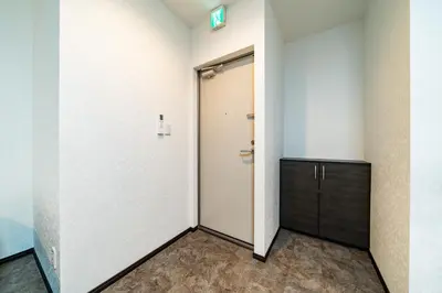 a corridor with a door and a cabinet at 84-3, Shiomi 201, Entire room for rent, \u6f6e\u898bB201 in Tokyo