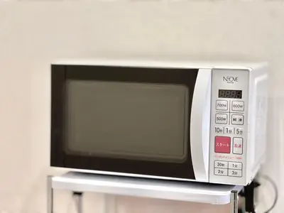 a microwave oven sitting on top of a shelf at kabukicho 317 SJ0276 in Tokyo