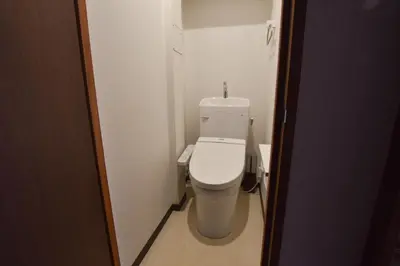 a small bathroom with a toilet in a stall at \u68ee\u4e0b\u5225\u90b8 in Tokyo