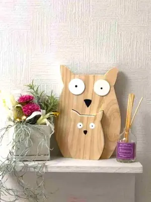 two wooden vases sitting on top of a shelf at 13, Yotsugi 1, Entire house for rent, \u56db\u3064\u67281 in Tokyo