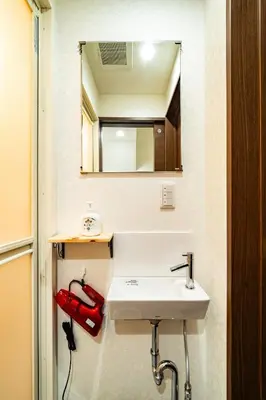 a bathroom with a sink and a mirror at 79, Umejima, Entire house for rent, \u6885\u5cf6 in Tokyo