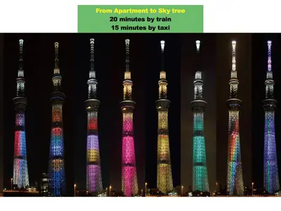 a group of tall towers lit up at night at \u4e0a\u91ce\u6771\u4eac\u30bb\u30f3\u30c8\u30e9\u30eb\u30b9\u30c6\u30a4 \u5c71\u624b\u7dda\u99c5\u5f92\u6b693\u5206\u5fa1\u5f92\u753a \u5927\u4eba\u6570 \u30a2\u30e1\u6a2a3\u5206 \u4e0a\u91ce\u99c510\u5206 \u6e6f\u5cf6\u99c52\u5206 in Tokyo