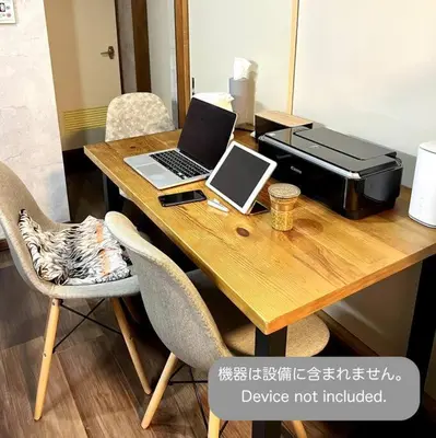 a desk with a laptop computer and a printer at ペットと泊まれる Tatami & B 池上 202 2DK 40m2 in Tokyo