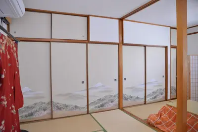 a room with windows with views of mountains at Green House 201 - Vacation STAY 28288v in Tokyo