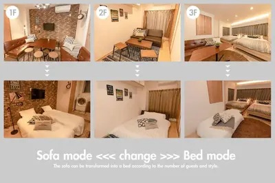 a collage of three pictures of a hotel room at ASAHI-Entire building reserved in Tokyo