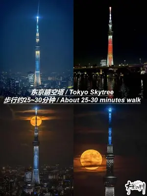 a view of the tokyo tower lit up at night at \u685c\u306e\u5ddd25 \u4e0a\u91ce\u99c5\u304b\u30893\u5206 2-8\u4eba\u4e283 minutes from Ueno 2-8 people in Tokyo