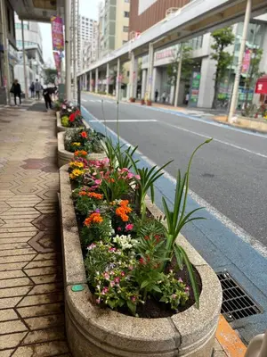 a row of flowers on the side of a street at Lapis House 201 - 3F in Tokyo