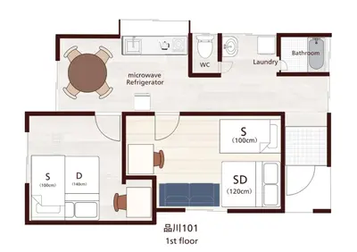 a floor plan of a house at Cozy inn \u897f\u54c1\u5ddd101 in Tokyo