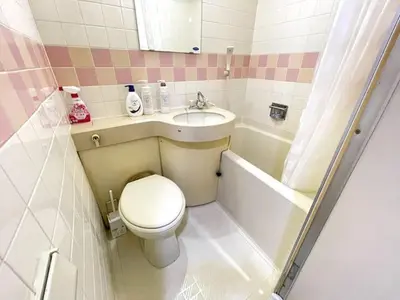 a small bathroom with a toilet and a sink at \u65b0\u5bbf\u306e\u5bbf in Tokyo